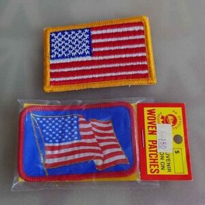 USA Flag‎ Embroidered Patch Iron-On Sew-On Set of 2 Gold Border Waving Flag